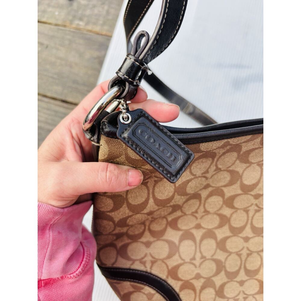 COACH Signature Logo Shoulder Bag Women's Brown Coated Canvas Leather Bag $399 - Picture 7 of 10